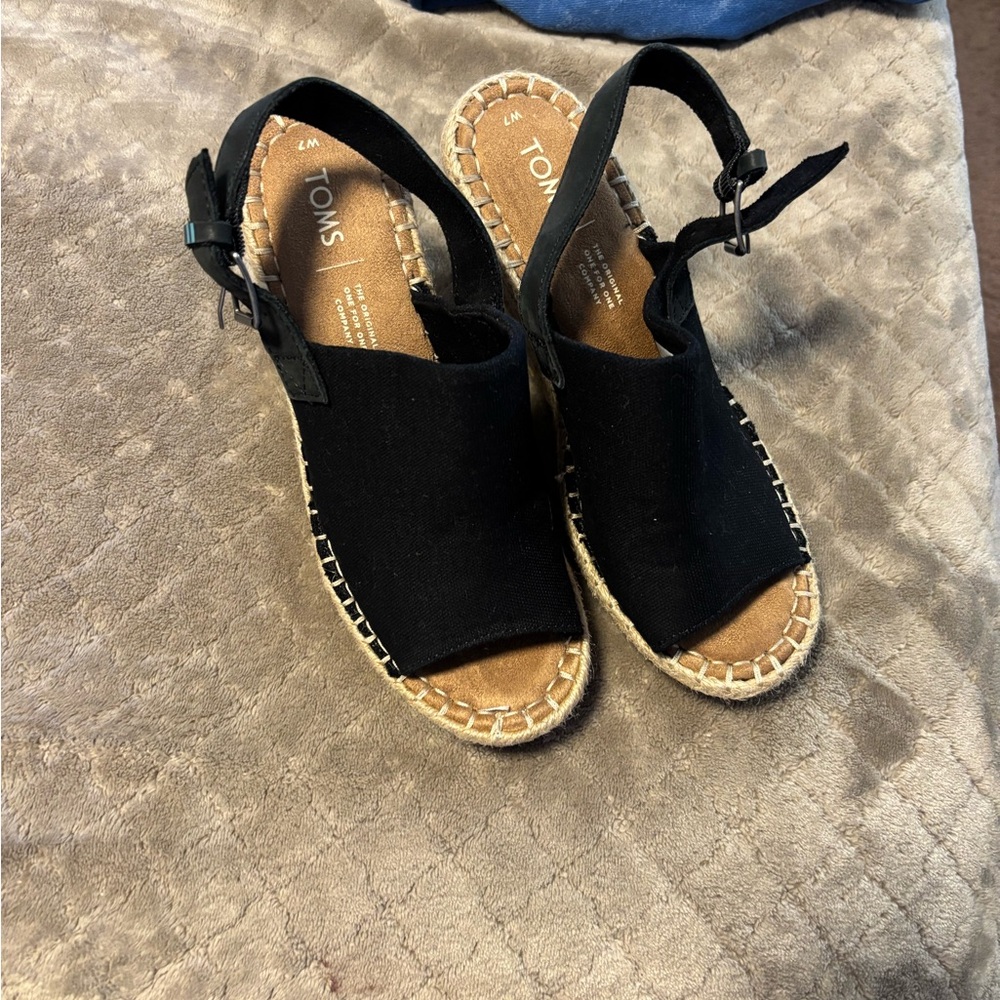 Toms Black Heeled Shoes with Cork Sole
